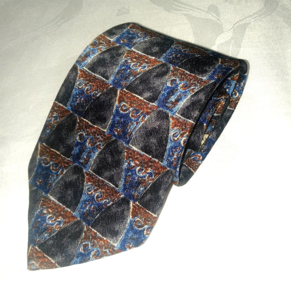 Ermenegildo Zegna Tie Patterned Blue Print 100% Silk tie